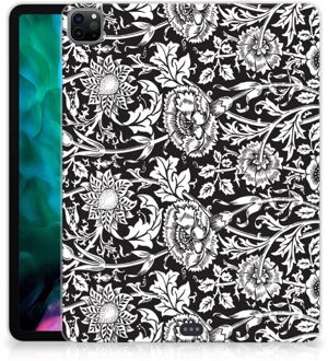 B2Ctelecom Tablethoes iPad Pro 12.9 (2020) | iPad Pro 12.9 (2021) Siliconen Back Case Zwart Bloemen met doorzichte zijkanten