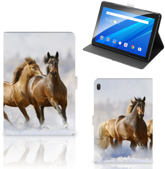 B2Ctelecom Tablethoesje Lenovo Tab E10 Cover met Magneetsluiting Paarden