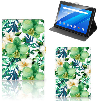 B2Ctelecom Tablethoesje Lenovo Tab E10 Tablet Hoes met Standaard Ontwerpen Orchidee Groen