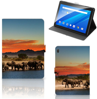 B2Ctelecom Tablethoesje met foto Lenovo Tab E10 Cover met Standaard met Foto Olifanten