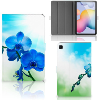 B2Ctelecom Tablethoesje met foto Samsung Galaxy Tab S6 Lite Hoesje met Magneetsluiting Orchidee Blauw