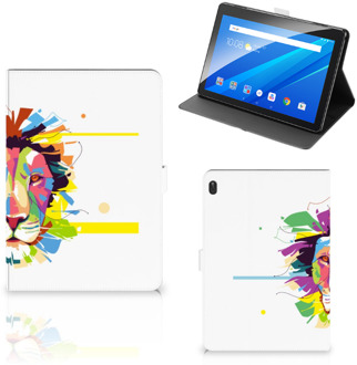 B2Ctelecom Tablethoesje met Naam Lenovo Tab E10 Cover met Magneetsluiting Super als Cadeautjes voor Jongens Lion Color