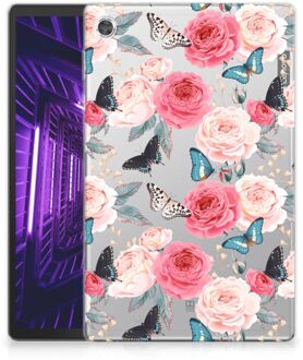 B2Ctelecom Tablethoesje met Naam Lenovo Tab M10 Plus Hoes Butterfly Roses met doorzichte zijkanten