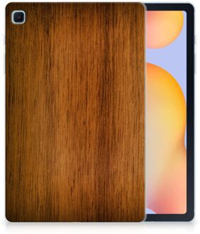 B2Ctelecom Tablethoesje met Naam Samsung Galaxy Tab S6 Lite Cover Donker Hout met doorzichte zijkanten