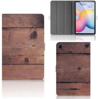 B2Ctelecom Tablethoesje met Naam Samsung Galaxy Tab S6 Lite Tablet Hoes met Standaard Old Wood