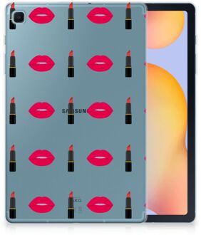 B2Ctelecom Tablethoesje Samsung Galaxy Tab S6 Lite Backcover Personaliseren Lipstick Kiss met doorzichte zijkanten