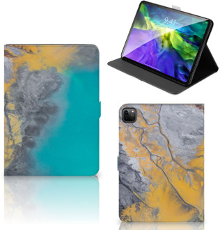 B2Ctelecom Tablettas iPad Pro 11 (2020) Tablet Hoes met Standaard Marble Blue Gold