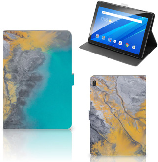 B2Ctelecom Tablettas Lenovo Tab E10 Tablet Hoes met Standaard Marble Blue Gold