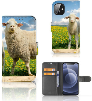 B2Ctelecom Telefoon Hoesje Apple iPhone 12 Mini Wallet Book Case met foto Schaap en Lammetje