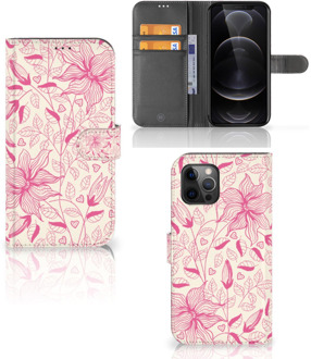 B2Ctelecom Telefoon Hoesje Apple iPhone 12 Pro Max Magnet Case Pink Flowers