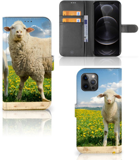 B2Ctelecom Telefoon Hoesje Apple iPhone 12 Pro Max Wallet Book Case met foto Schaap en Lammetje