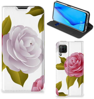 B2Ctelecom Telefoon Hoesje Cadeau voor haar Huawei P40 Lite Wallet Flip Case Roses