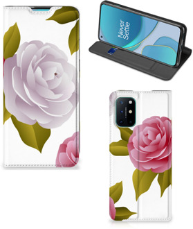 B2Ctelecom Telefoon Hoesje Cadeau voor haar OnePlus 8T Wallet Flip Case Roses