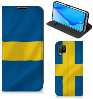 B2Ctelecom Telefoon Hoesje Huawei P40 Lite Flipcase Zweedse Vlag