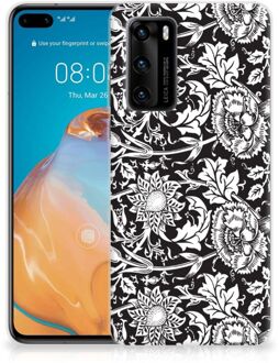 B2Ctelecom Telefoon Hoesje Huawei P40 Mobiel Case Zwart Bloemen