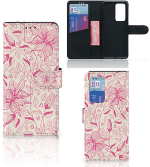 B2Ctelecom Telefoon Hoesje Huawei P40 Pro Magnet Case Pink Flowers