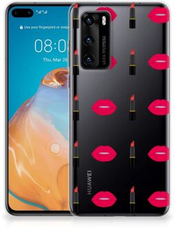 B2Ctelecom Telefoon Hoesje Huawei P40 Silicone Hoesje Doorzichtig Lipstick Kiss