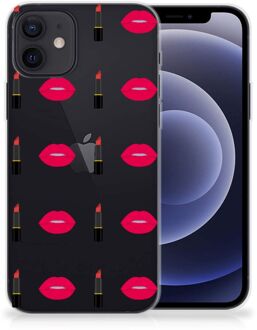 B2Ctelecom Telefoon Hoesje iPhone 12 | 12 Pro (6.1") Silicone Hoesje Doorzichtig Lipstick Kiss