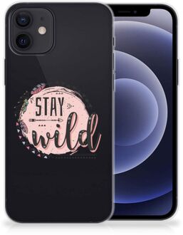 B2Ctelecom Telefoon Hoesje iPhone 12 | 12 Pro (6.1") Siliconen Back Cover Transparant Boho Stay Wild