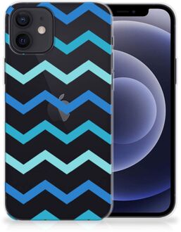 B2Ctelecom Telefoon Hoesje iPhone 12 | 12 Pro (6.1") Siliconen Back Cover Zigzag Blauw