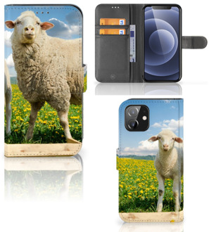 B2Ctelecom Telefoon Hoesje iPhone 12 | 12 Pro (6.1") Wallet Book Case met foto Schaap en Lammetje