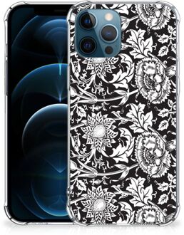 B2Ctelecom Telefoon Hoesje iPhone 12 | 12 Pro Back Case Siliconen Hoesje met transparante rand Zwart Bloemen