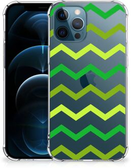 B2Ctelecom Telefoon Hoesje iPhone 12 | 12 Pro Back Cover Siliconen Hoesje met transparante rand Zigzag Groen