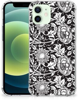 B2Ctelecom Telefoon Hoesje iPhone 12 Mini Back Case Siliconen Hoesje met transparante rand Zwart Bloemen