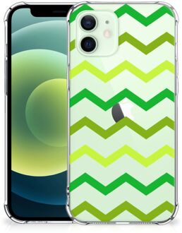 B2Ctelecom Telefoon Hoesje iPhone 12 Mini Back Cover Siliconen Hoesje met transparante rand Zigzag Groen