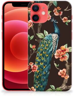 B2Ctelecom Telefoon Hoesje iPhone 12 Mini Siliconen Back Cover Pauw met Bloemen