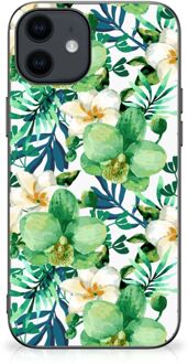 B2Ctelecom Telefoon Hoesje iPhone 12 Pro | 12 (6.1") Silicone Back Cover met Zwarte rand Orchidee Groen