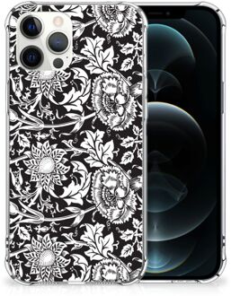 B2Ctelecom Telefoon Hoesje iPhone 12 Pro Max Back Case Siliconen Hoesje met transparante rand Zwart Bloemen