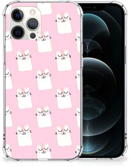 B2Ctelecom Telefoon Hoesje iPhone 12 Pro Max Back Cover Siliconen Hoesje met transparante rand Sleeping Cats