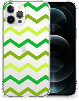 B2Ctelecom Telefoon Hoesje iPhone 12 Pro Max Back Cover Siliconen Hoesje met transparante rand Zigzag Groen