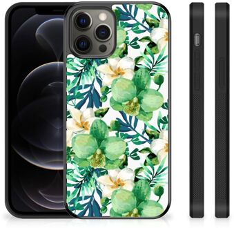 B2Ctelecom Telefoon Hoesje iPhone 12 Pro Max Silicone Back Cover met Zwarte rand Orchidee Groen