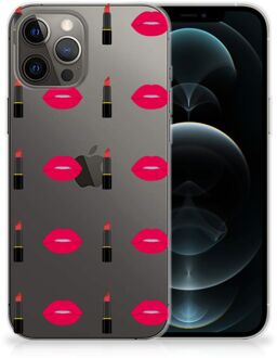 B2Ctelecom Telefoon Hoesje iPhone 12 Pro Max Silicone Hoesje Doorzichtig Lipstick Kiss