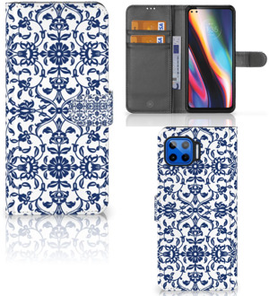 B2Ctelecom Telefoon Hoesje Motorola Moto G 5G Plus Book Case Flower Blue