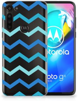 B2Ctelecom Telefoon Hoesje Motorola Moto G8 Power Siliconen Back Cover Zigzag Blauw