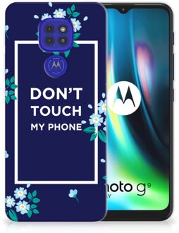 B2Ctelecom Telefoon Hoesje Motorola Moto G9 Play | E7 Plus Leuk TPU Back Case Flowers Blue Don't Touch My Phone