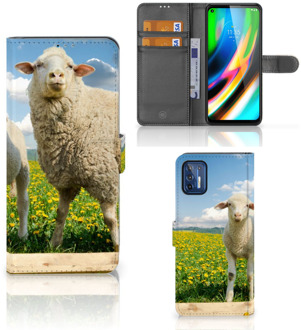 B2Ctelecom Telefoon Hoesje Motorola Moto G9 Plus Wallet Book Case met foto Schaap en Lammetje