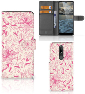 B2Ctelecom Telefoon Hoesje Nokia 2.4 Magnet Case Pink Flowers