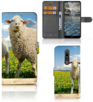 B2Ctelecom Telefoon Hoesje Nokia 2.4 Wallet Book Case met foto Schaap en Lammetje