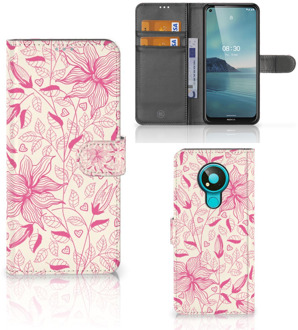 B2Ctelecom Telefoon Hoesje Nokia 3.4 Magnet Case Pink Flowers