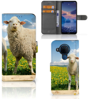 B2Ctelecom Telefoon Hoesje Nokia 5.4 Wallet Book Case met foto Schaap en Lammetje