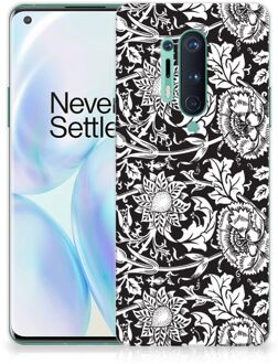 B2Ctelecom Telefoon Hoesje OnePlus 8 Pro Mobiel Case Zwart Bloemen