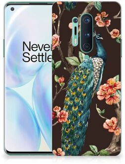 B2Ctelecom Telefoon Hoesje OnePlus 8 Pro Siliconen Back Cover Pauw met Bloemen