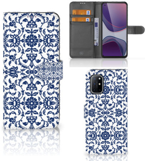 B2Ctelecom Telefoon Hoesje OnePlus 8T Book Case Flower Blue