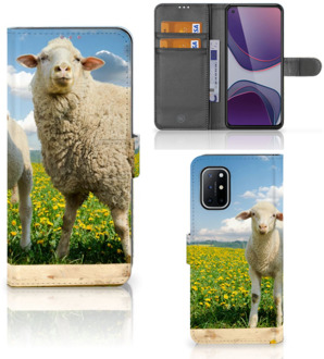 B2Ctelecom Telefoon Hoesje OnePlus 8T Wallet Book Case met foto Schaap en Lammetje