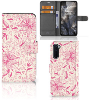 B2Ctelecom Telefoon Hoesje OnePlus Nord Magnet Case Pink Flowers