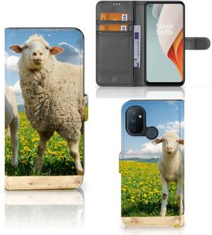 B2Ctelecom Telefoon Hoesje OnePlus Nord N100 Wallet Book Case met foto Schaap en Lammetje